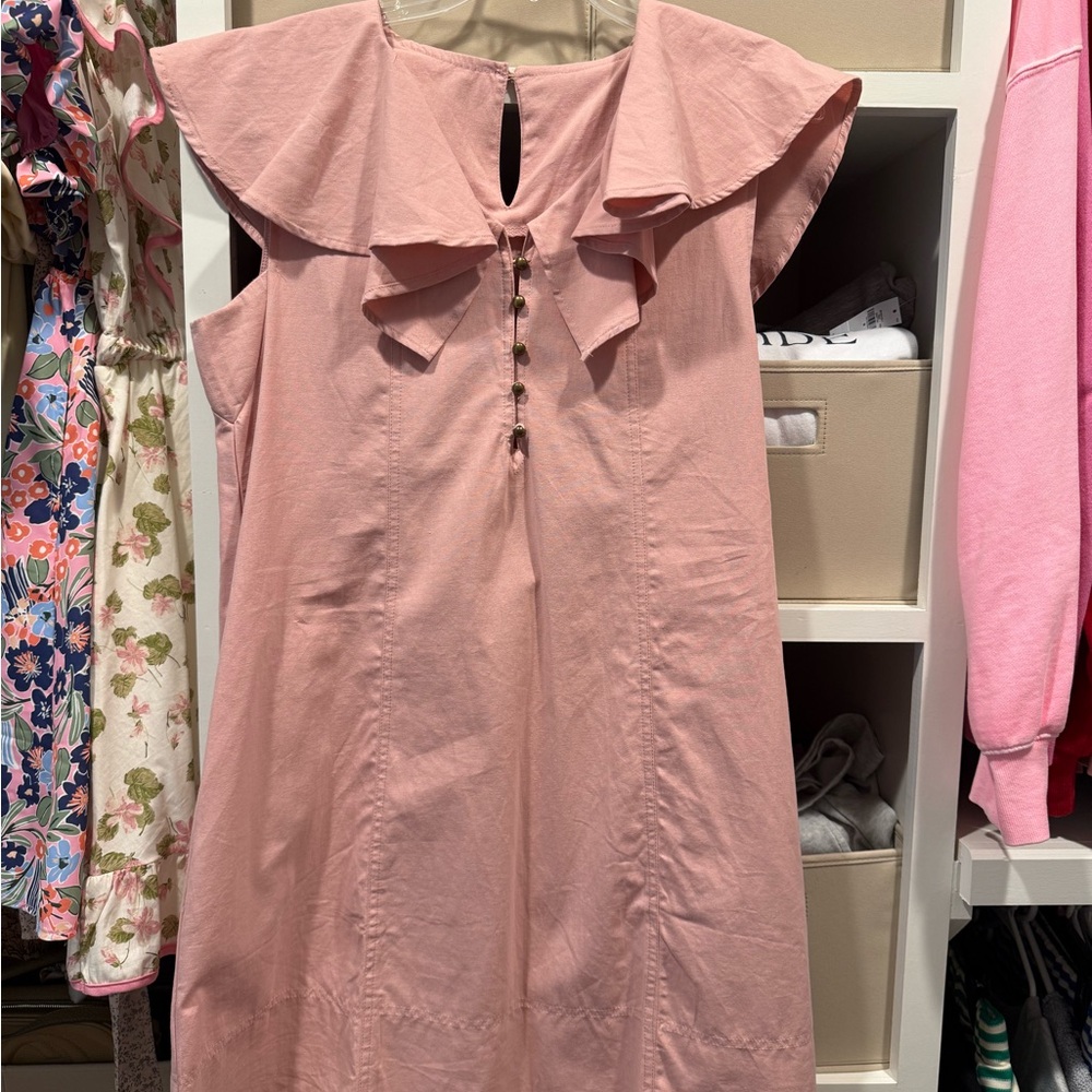 Blush Pink Ruffle Collar Sleeveless Dress